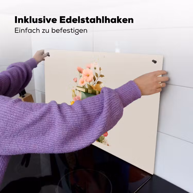 Boeken - Stapel - Bloemen - Kleurrijk Inductie beschemer met haakjes klein -ky-ophangen-de