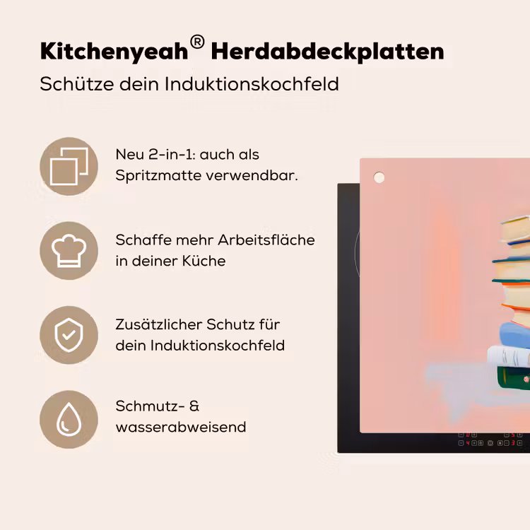 Boeken - Stapel - Kleurrijk Inductie beschemer met haakjes klein -ky-usp-de