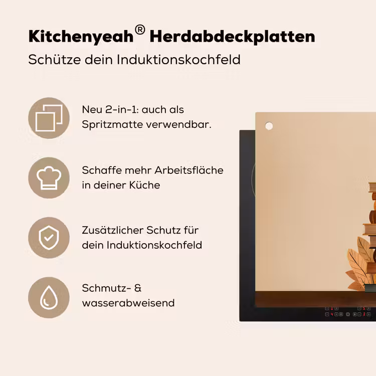 Boeken - Toren - Koffie - Beige Inductie beschemer met haakjes klein -ky-usp-de