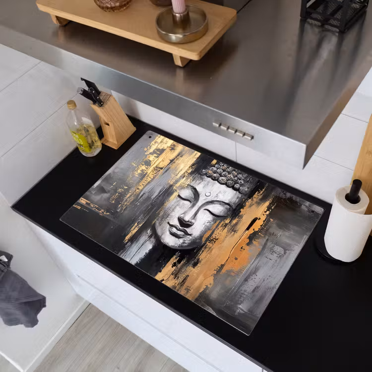Boedhha - Penseelstreken - Goud - Abstract Inductie beschemer met haakjes klein -sfeer1