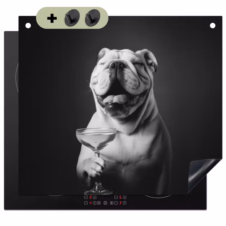 Buldog - Hond - Glas Inductie beschemer met haakjes middel -3d