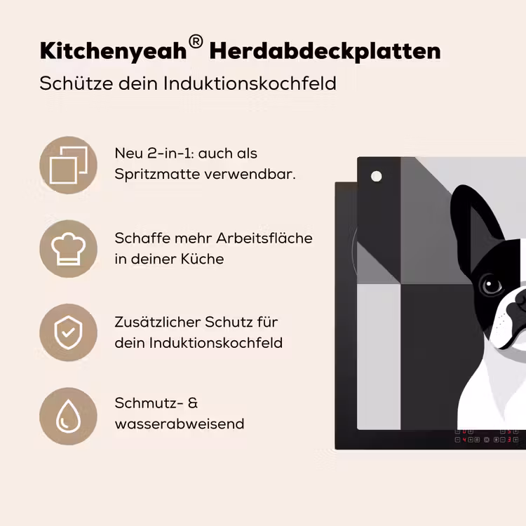 Buldog - Zwart - Abstract - Vlakken Inductie beschemer met haakjes middel -ky-usp-de