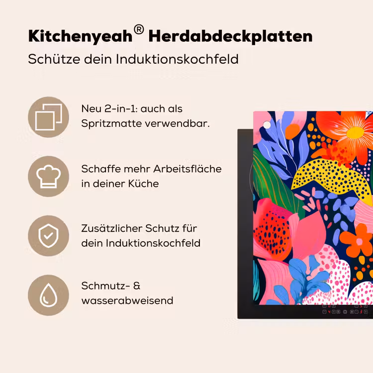 Kleurrijk - Bloemen - Abstract - Stippen Inductie beschemer met haakjes klein -ky-usp-de