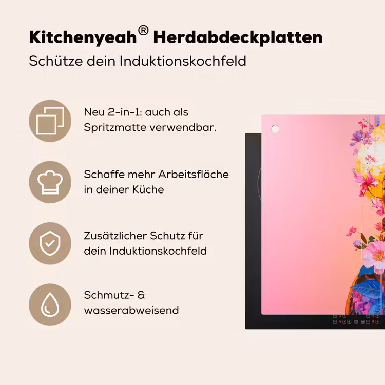 Kleurrijk - Bloemen - Vrouw - Zon Inductie beschemer met haakjes klein -ky-usp-de