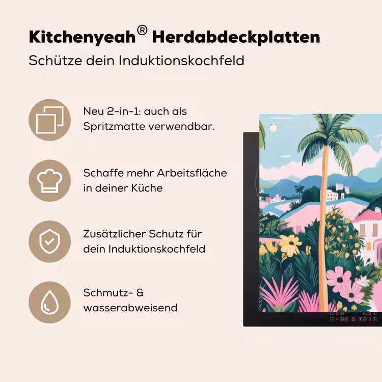 Kleurrijk - Huizen - Heuvels - Roze Inductie beschemer met haakjes klein -ky-usp-de