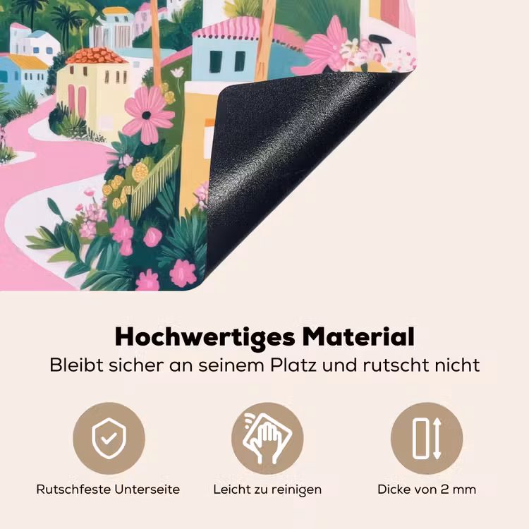 Kleurrijk - Huizen - Heuvels - Roze Inductie beschemer met haakjes klein -ky-onderkant-de