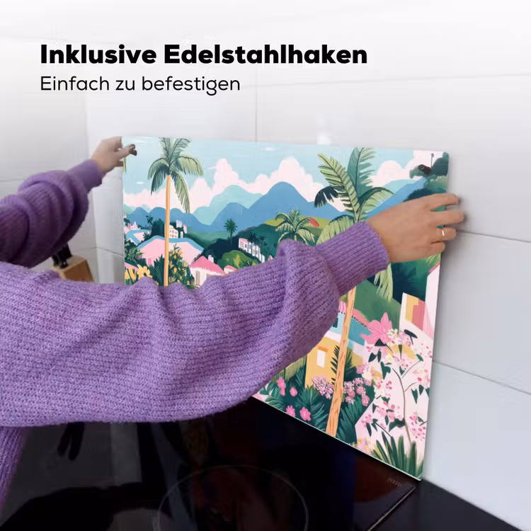 Kleurrijk - Huizen - Heuvels - Roze Inductie beschemer met haakjes klein -ky-ophangen-de