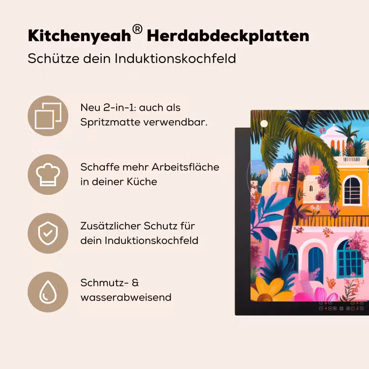 Kleurrijk - Roze - Oranje - Geel - Bloemen Inductie beschemer met haakjes klein -ky-usp-de