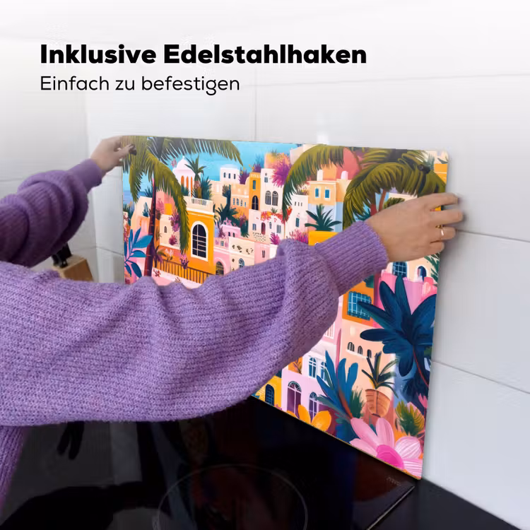 Kleurrijk - Roze - Oranje - Geel - Bloemen Inductie beschemer met haakjes klein -ky-ophangen-de