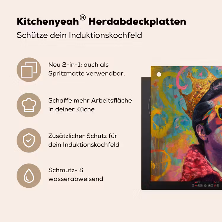 Kleurrijk portret - Kroon - Sterren Inductie beschemer met haakjes middel -ky-usp-de