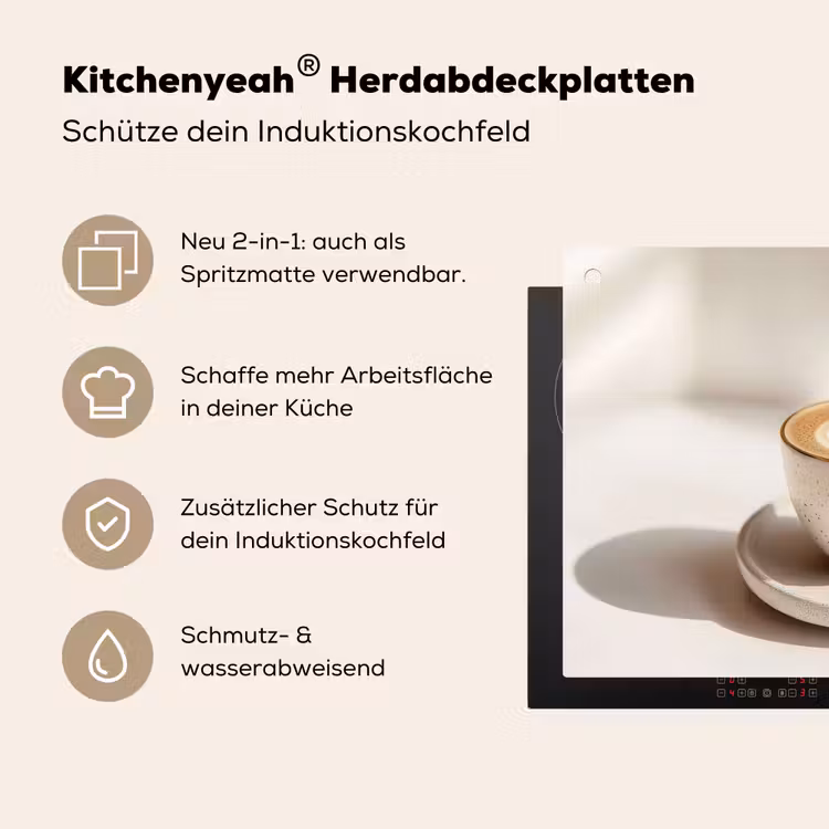 Cappuccino - Schuim - Schotel - Beige Inductie beschemer met haakjes klein -ky-usp-de