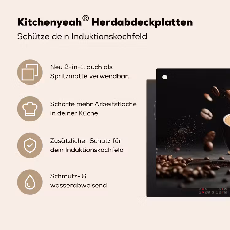 Cappuccino - Kop - Bonen - Bruin Inductie beschemer met haakjes klein -ky-usp-de