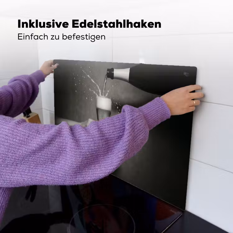 Champagnefles - Glas - Minimalistisch - Spetters Inductie beschemer met haakjes klein -ky-ophangen-de