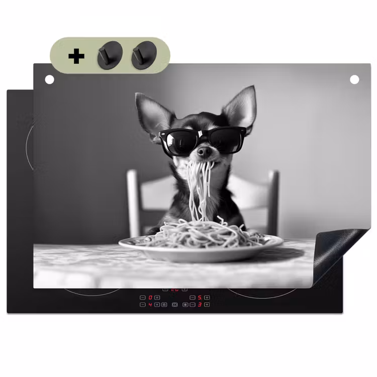 Chihuahua - Hond - Zonnebril - Humoristisch - Zwart - Wit - Spaghetti Inductie beschemer met haakjes klein -3d