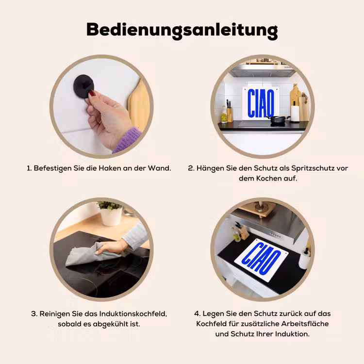 Ciao - Hoofdletters - Blauw - Minimalistisch Inductie beschemer met haakjes middel -ky-gebruik-de