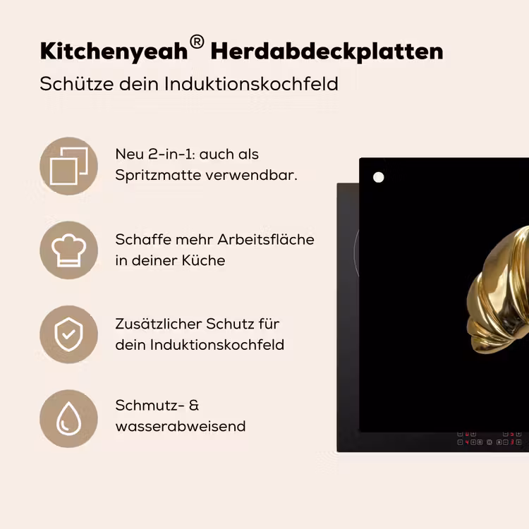 Croissant - Brood - Goud - Zwart Inductie beschemer met haakjes klein -ky-usp-de