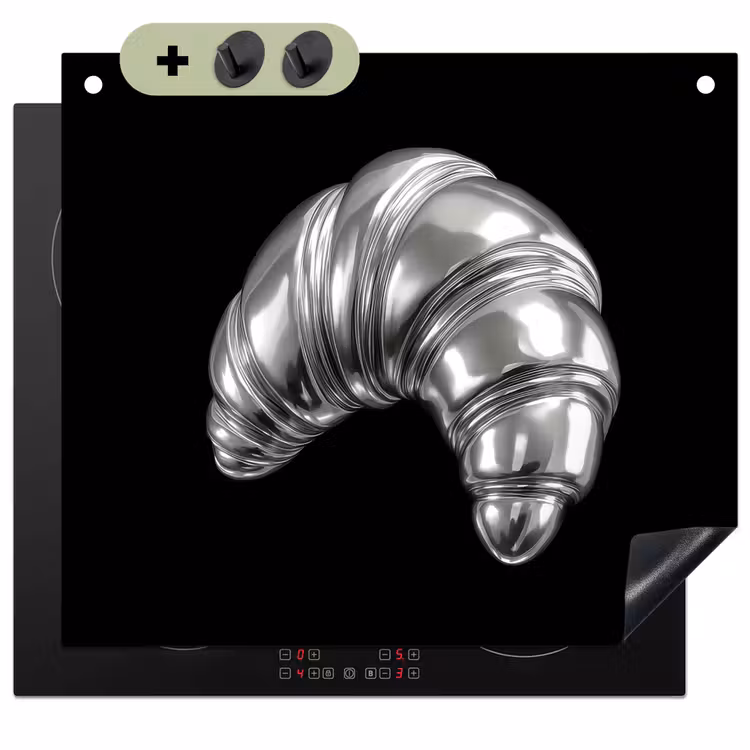 Croissant - Metaal - Zilver Inductie beschemer met haakjes middel -3d