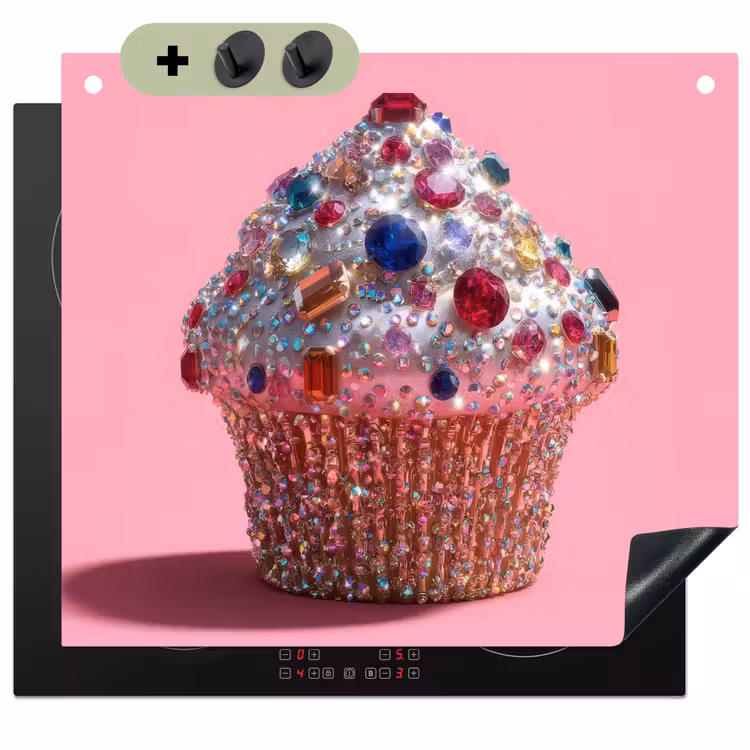 Cupcake - Kleurrijk - Edelstenen Inductie beschemer met haakjes middel -3d