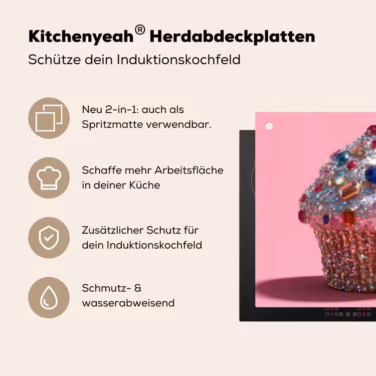 Cupcake - Kleurrijk - Edelstenen Inductie beschemer met haakjes middel -ky-usp-de