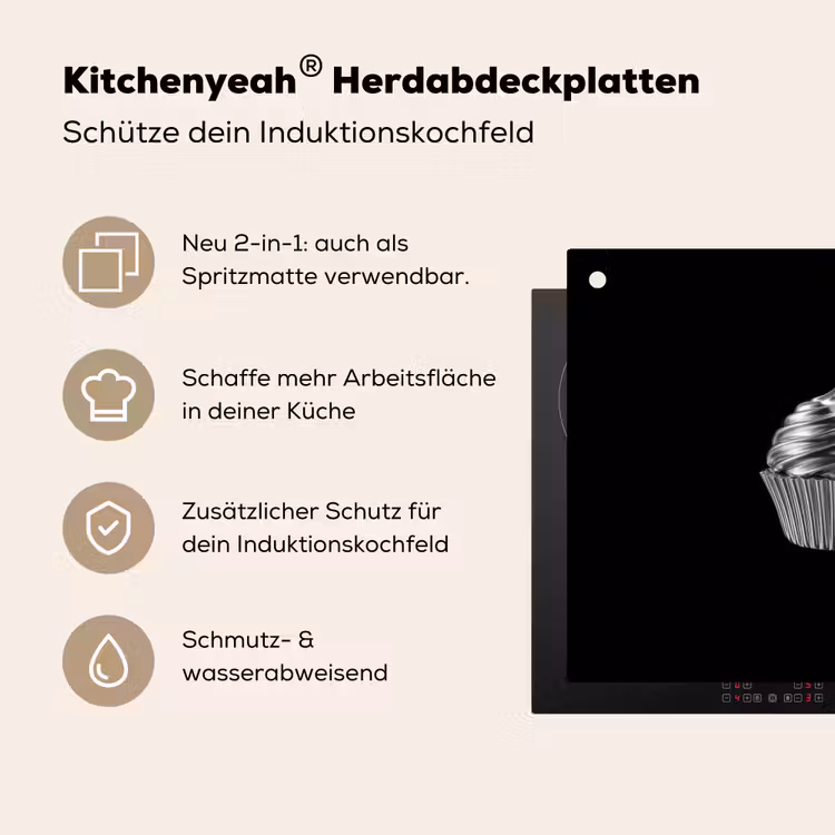 Cupcake - Luxueus - Zilver Inductie beschemer met haakjes middel -ky-usp-de