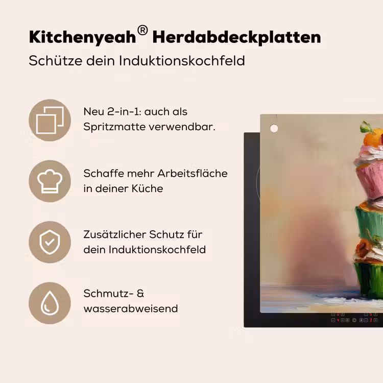 Cupcakes - Gestapeld - Kleurrijk - Fruit Inductie beschemer met haakjes middel -ky-usp-de