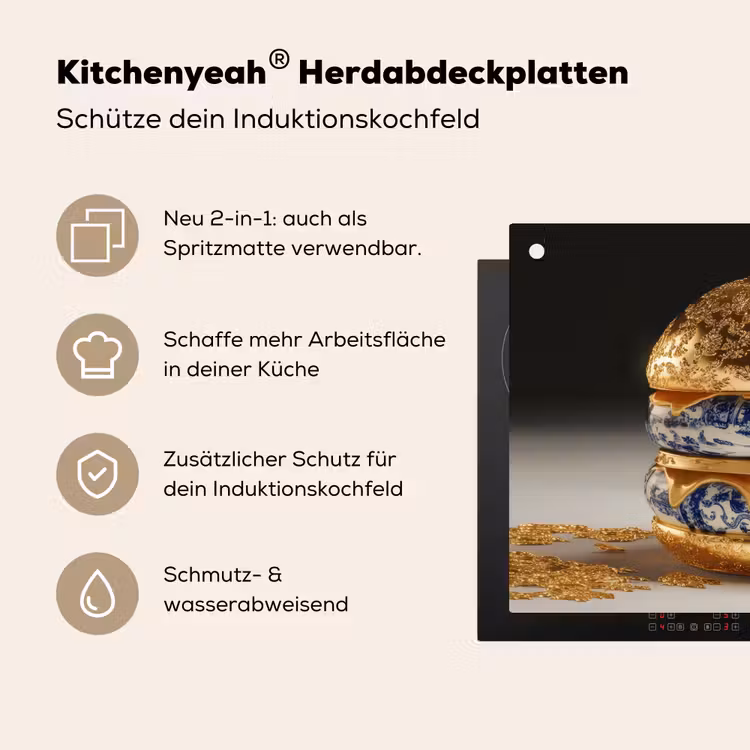 Delftsblauw - Goud - Burger Inductie beschemer met haakjes klein -ky-usp-de