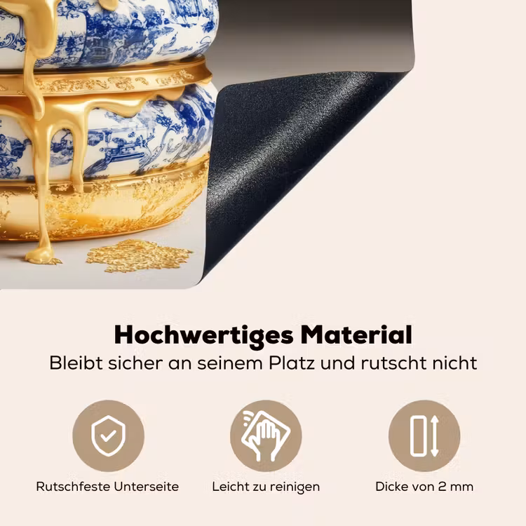 Delftsblauw - Goud - Burger Inductie beschemer met haakjes klein -ky-onderkant-de