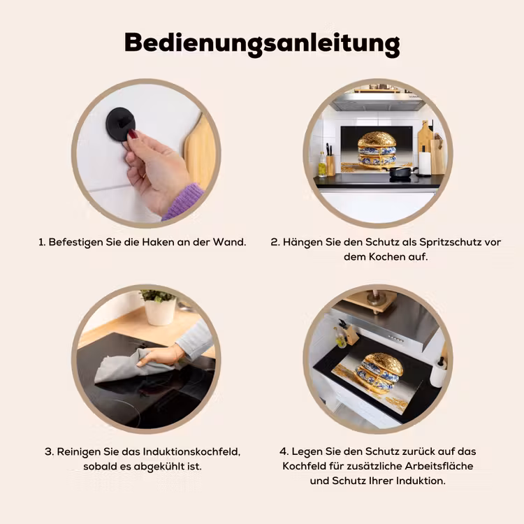 Delftsblauw - Goud - Burger Inductie beschemer met haakjes klein -ky-gebruik-de
