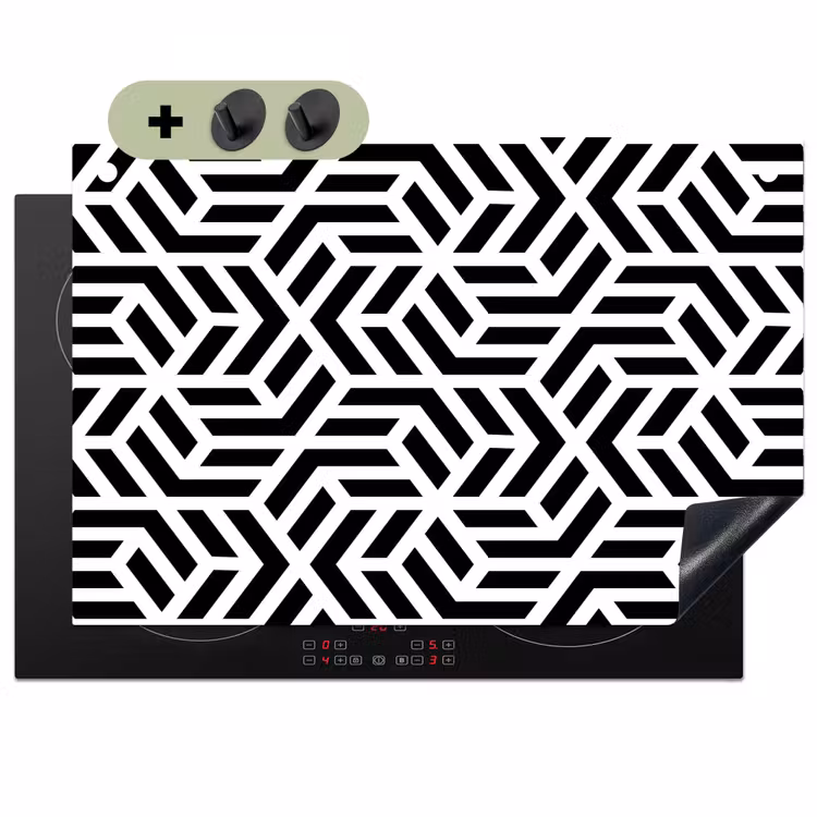 Design - Geometrie - Patroon - Zwart - Wit Inductie beschemer met haakjes klein 777 -3d