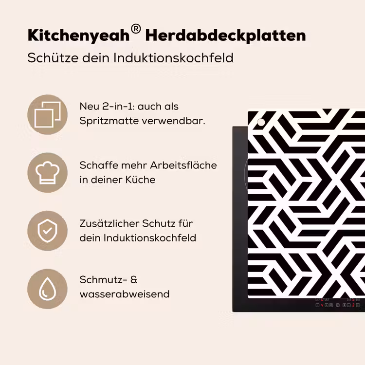 Design - Geometrie - Patroon - Zwart - Wit Inductie beschemer met haakjes klein 777 -ky-usp-de