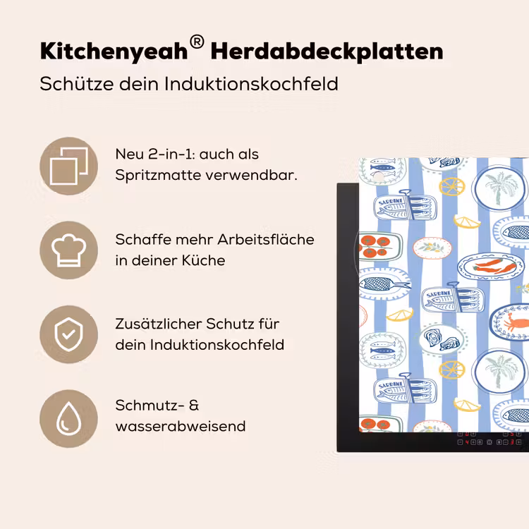 Zee - Sfeer - Kreeft - Oester Inductie beschemer met haakjes klein 777 -ky-usp-de