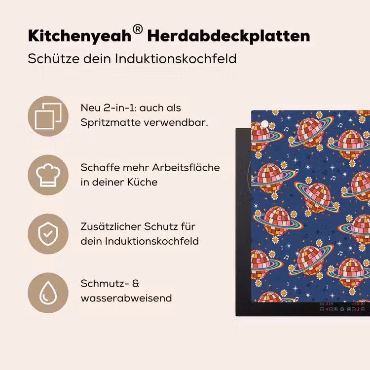 Disco - Blauw - Patroon Inductie beschemer met haakjes klein 777 -ky-usp-de
