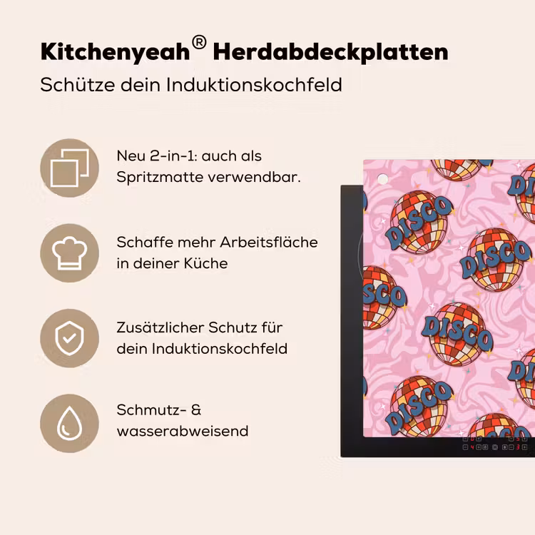 Disco - Bal - Patroon - Roze Inductie beschemer met haakjes klein 777 -ky-usp-de