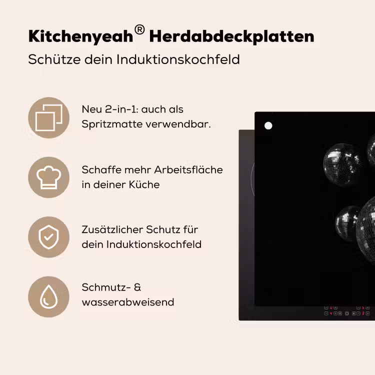 Discoballen - Minimalistisch - Zwart Inductie beschemer met haakjes klein -ky-usp-de