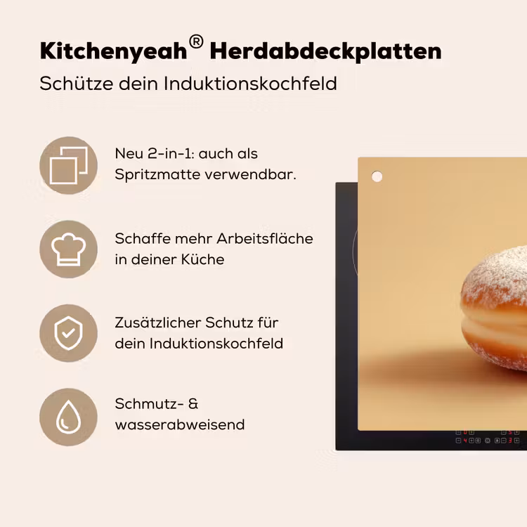 Donut - Romig - Poedersuiker - Beige Inductie beschemer met haakjes klein -ky-usp-de