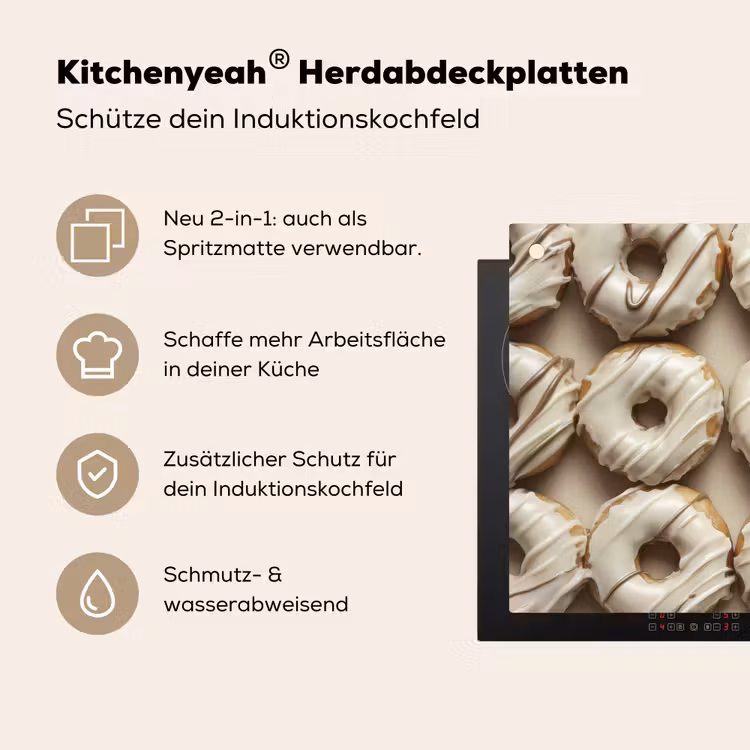 Donuts - Chocolade - Wit - Beige Inductie beschemer met haakjes klein -ky-usp-de