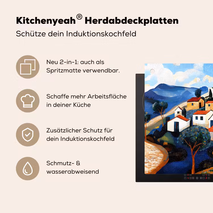 Dorp - Heuvelachtig - Zon - Mozaïek Inductie beschemer met haakjes klein -ky-usp-de