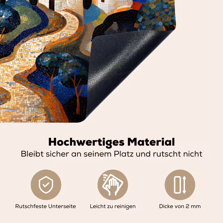 Dorp - Heuvelachtig - Zon - Mozaïek Inductie beschemer met haakjes klein -ky-onderkant-de