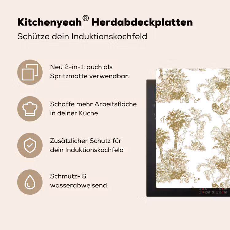 Oerwoud - Abstract - Beige Inductie beschemer met haakjes klein 777 -ky-usp-de