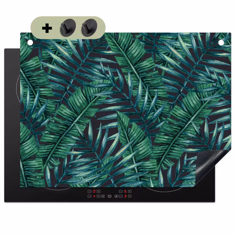 Jungle - Bladeren - Tropical Inductie beschemer met haakjes klein -3d