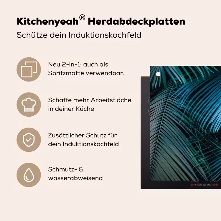 Inductie mat - Jungle - Inductie beschermer - Palmblad - Natuur Inductie beschemer met haakjes klein -ky-usp-de
