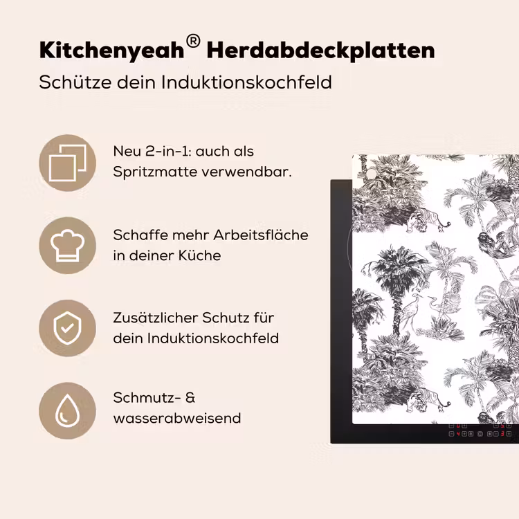 Jungle - Dieren - Grijs Inductie beschemer met haakjes klein 777 -ky-usp-de