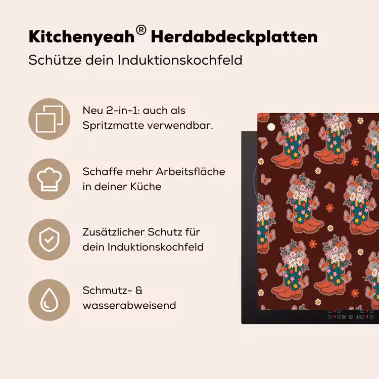 Donker - Cowboy - Laars - Patroon Inductie beschemer met haakjes klein 777 -ky-usp-de