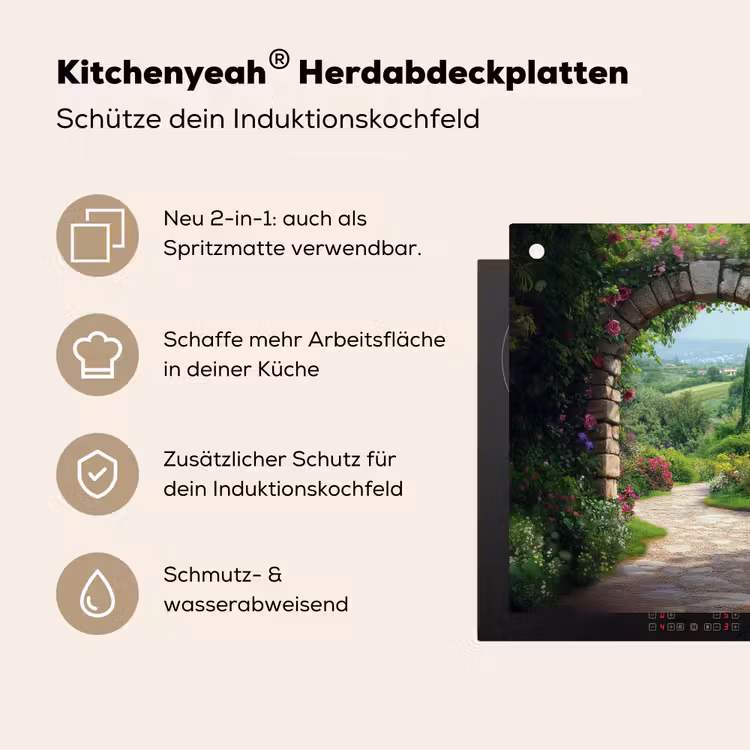 Doorkijk - Landschap - Bloemen - Pad - Uitzicht Inductie beschemer met haakjes middel -ky-usp-de