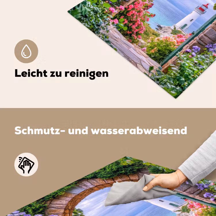 Doorkijk - Vuurtoren - Bloemen - Uitzicht Inductie beschemer met haakjes middel -ky-schoon-de