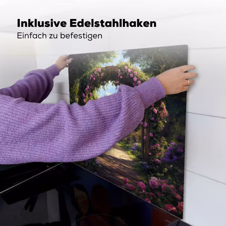 Doorkijk - Rozenboog - Uitzicht - Landschap - Bloemen Inductie beschemer met haakjes middel -ky-ophangen-de
