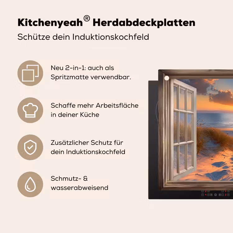Doorkijk - Strand - Duinen - Zonsondergang Inductie beschemer met haakjes klein -ky-usp-de