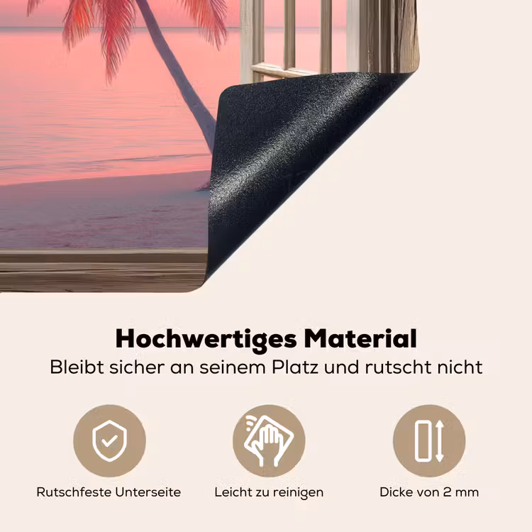 Doorkijk - Strand - Palmboom - Tropisch Inductie beschemer met haakjes klein -ky-onderkant-de