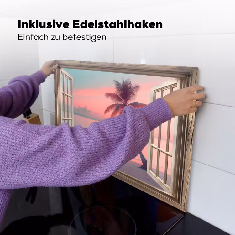 Doorkijk - Strand - Palmboom - Tropisch Inductie beschemer met haakjes klein -ky-ophangen-de