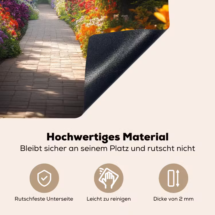 Doorkijk - Pad - Bloemen - Struik - Kleurrijk Inductie beschemer met haakjes middel -ky-onderkant-de